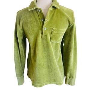 Todd Snyder Moss Green Velour Polo Long Sleeve Men's size Medium